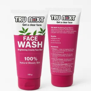Tru Next Brightening Creamy Face Wash – 100% Natural Skin Cleanser for Clear, Glowing Skin